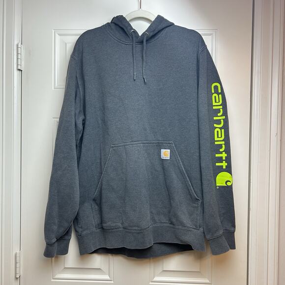 Carhartt Men's Loose Fit Midweight Logo Sleeve Graphic Hoodie Large Carbon Gray - Picture 2 of 9